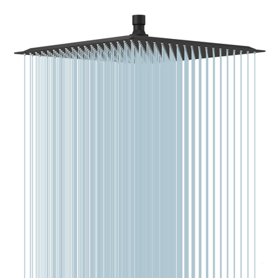 16-inch stainless steel rain shower head with square rainfall design and high pressure for a luxurious bath experience.