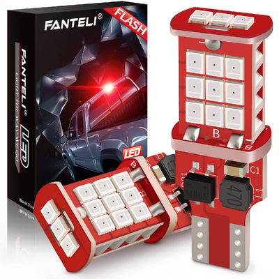 FANTELI 912 921 LED strobe flashing third brake light showing bright red illumination with non-polar design