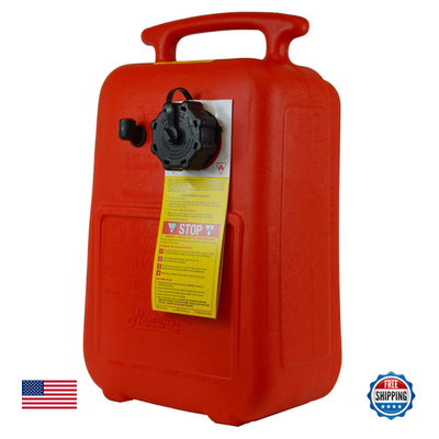 Scepter 6.6-gallon portable marine gas can with vented cap, designed for boat fuel storage and transportation.