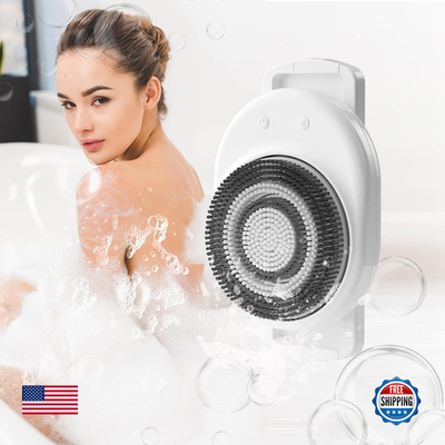 Lvrunben electric wall-mounted body brush with soft bristles and rechargeable feature for gentle skin cleansing.