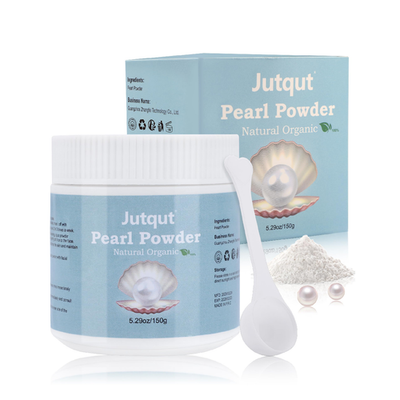 Jutqut organic freshwater pearl powder in a jar, 150g, natural and pure for DIY skincare applications.