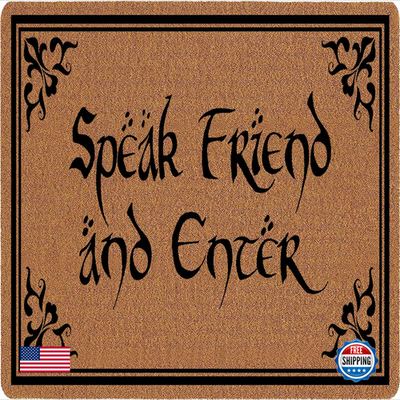 Aunbranded Welcome doormat with humorous "Speak Friend and Enter" message, featuring a friendly front door mat design.