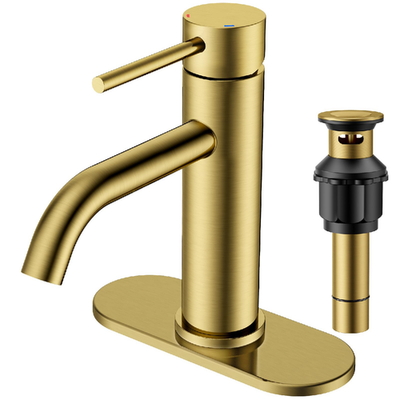 FORIOUS gold stainless steel bathroom sink faucet with single-hole design, modern and sleek for contemporary bathroom decor