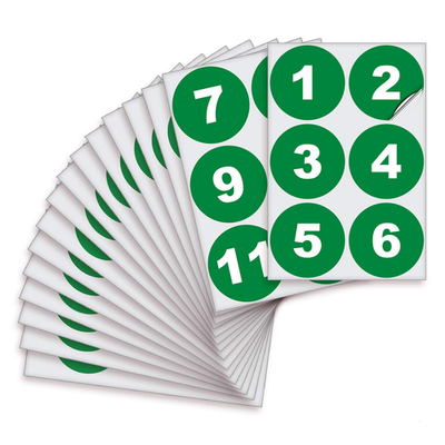 Set of green vinyl Isyfix number stickers from 1 to 100, 4-inch self-adhesive consecutive number decals.