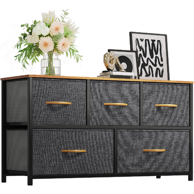 YITAHOME Dresser 5-drawer fabric storage tower in cool dark grey for bedroom organization