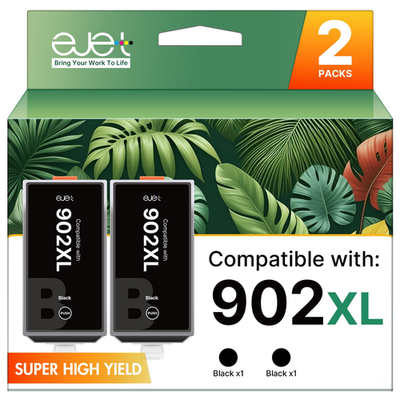 Unbranded 902XL ink cartridges for HP printers, upgraded replacement for HP 902 ink, shown in black and color cartridge packaging.
