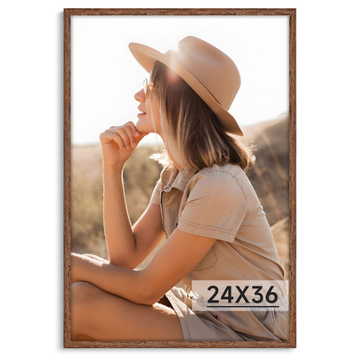 Light Walnut 24x36 rustic woodgrain poster frame with plexiglass and plastic material