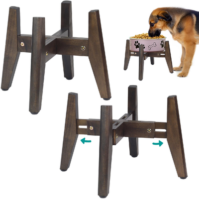 2-Pack Dog Bowl Stand adjustable height wooden feeder for medium large dogs