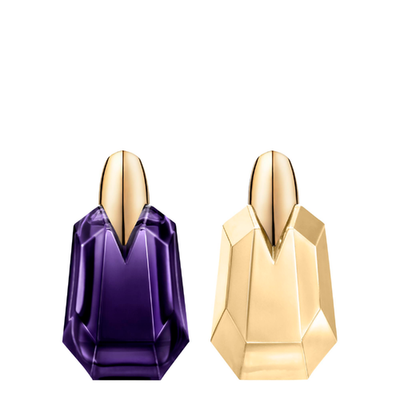 Mugler Alien and Alien Goddess women's fragrance mini gift set with floral woody scents, displayed in elegant bottles.