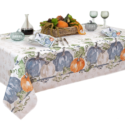 Newbridge Blue Pumpkin Vines stonewashed bordered plate with pumpkin and vine pattern for Thanksgiving and fall decor.
