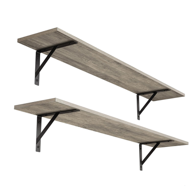 Pair of unbranded Dinzi Lvj long wall mounted shelves, 39.4 inches, featuring sleek wooden design and wall mounting hardware.