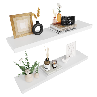 Colima 36" white floating bathroom shelves set of 2 with rustic wood design and sturdy wall-mounted brackets