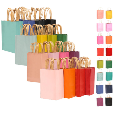 qiqee 32-Pk large kraft gift bags with handles in 16 solid colors, 13"x10"x5" size, sturdy paper material