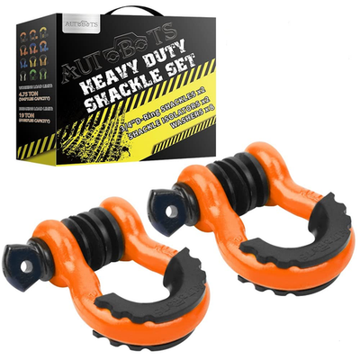 Pair of 3/4-inch Autobots D-Ring shackles with 41887 lb break strength, featuring bow design for heavy-duty winch and towing use.