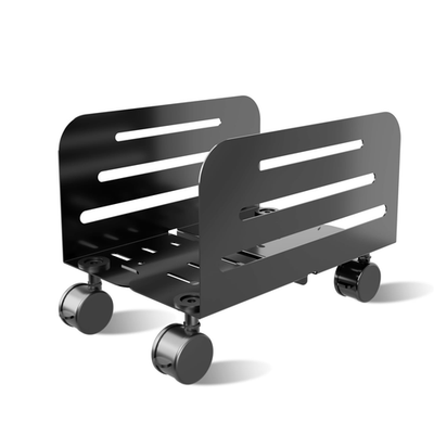 Suptek mobile CPU tower stand with adjustable height, rolling cart, locking wheels, and space for computer CPU unit.