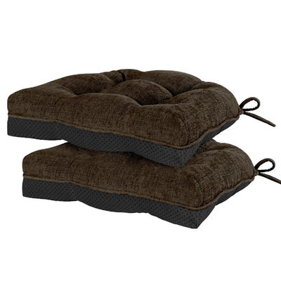 HARBOREST 2-Pack chenille tufted chocolate chair cushions with non-slip ties, 17x17 inches