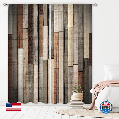 Retro barn door curtains by MESHELLY, 52x84 inches, rod pocket vintage farmhouse window treatment with rustic charm.