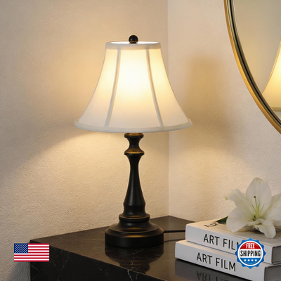 Smeike vintage desk lamp with fabric shade, traditional table lamp for living room decor, featuring classic design and warm lighting