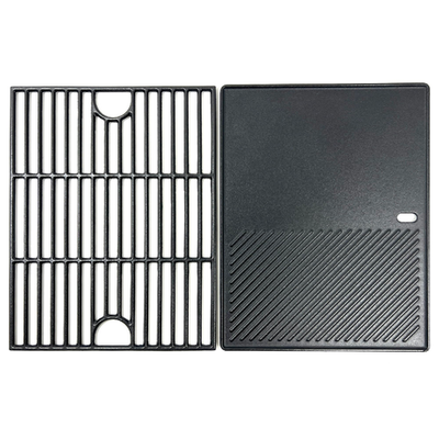 Cast iron cooking grate and griddle for Nexgrill, Charbroil, and Kenmore grills by Direct Store, showing a durable, black cooking surface.