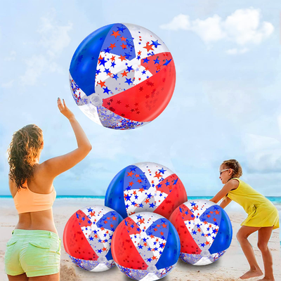 5-pack patriotic sequin beach balls in red white blue, inflatable pool toys by TURNMEON