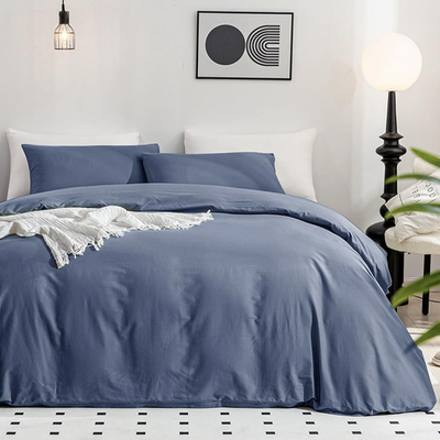 Jellymoni queen size duvet cover in 100% washed cotton linen-like fabric, showing soft, textured fabric and elegant design.