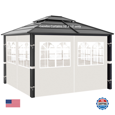 Aonear gazebo privacy curtains with PVC windows, four-panel side wall with zipper, designed for 10x12 outdoor gazebo.