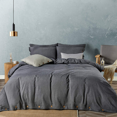 Black Jellymoni cotton queen size duvet cover with button closure, showcasing smooth fabric and neatly sewn edges.