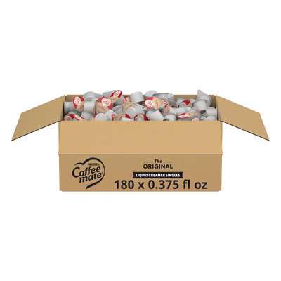 Coffee Mate Original Liquid Creamer Singles in a pack of 180, non-dairy coffee creamer for beverages