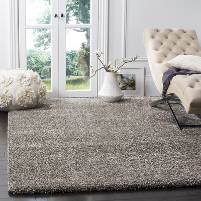 Safavieh Milan Shag Collection grey square shag rug with soft, plush fibers and non-shedding design for living room decor.