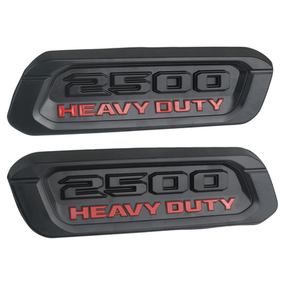 Pair of TQPONLY RAM 2500 heavy-duty truck hood emblems and badges with side nameplate bezels for 2019-2024 models, shown on a truck.