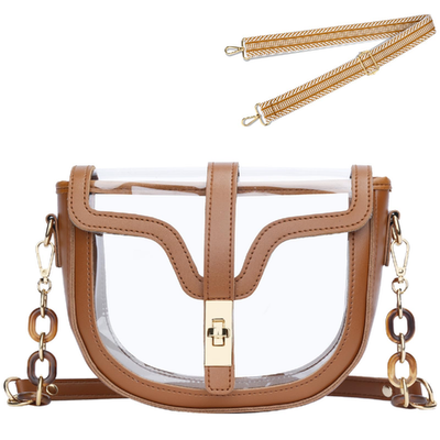 KKXIU clear crossbody bag for women made of vegan leather, featuring a transparent design with a shoulder strap.
