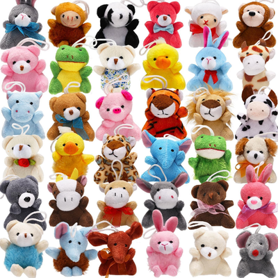 38-pack mini stuffed animals plush toys set with jungle animal designs and hanging loops