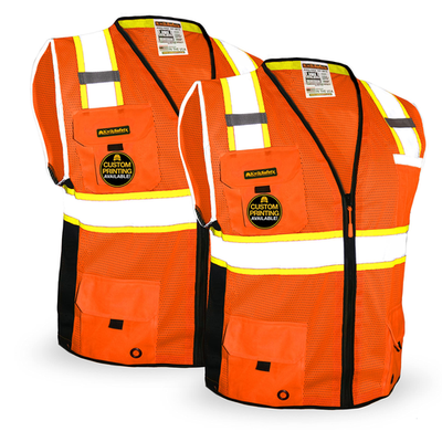 Two high-visibility Big Kahuna safety vests in bright yellow with reflective strips, designed for Class 2 ANSI and OSHA standards.