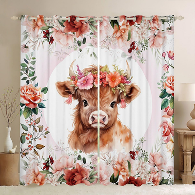 Feelyou Cute Highland Cow curtains 2 panels 52x90 inch microfiber living room decor