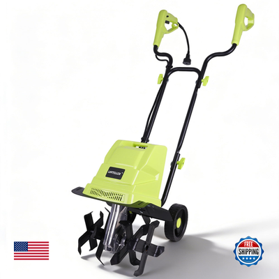 12-inch electric garden tiller by Lovtiller with 13.5 amp motor, corded cultivator for soil preparation and gardening tasks