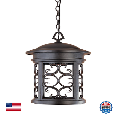 Designers Fountain Ellington outdoor hanging light fixture, 19-inch exterior exterior fixture with classic design and clear glass panels.