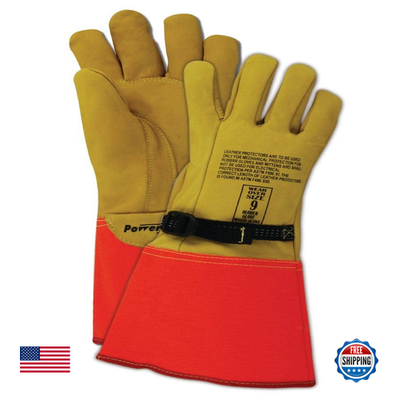 Magid leather lineman electrical work gloves, size 9.5, pair, durable protective gloves for electrical work