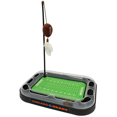 Pets First NFL Chicago Bears cat scratcher toy shaped like a football field, designed for feline scratching and play.