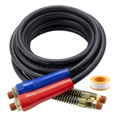 YiaChuii 12FT black heavy duty air line hose with brass connectors and swivel fittings