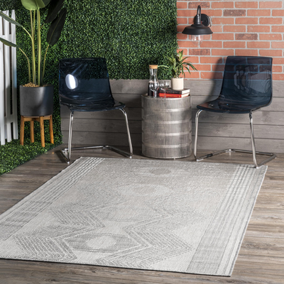 nuLOOM Ranya light grey and ivory tribal geometric runner rug with soft, cozy texture and 36x5 size.