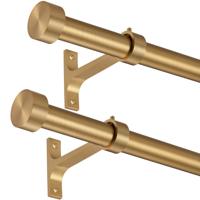 2-Pack adjustable aluminum curtain rods in warm gold with full surround brackets by Lwiiom
