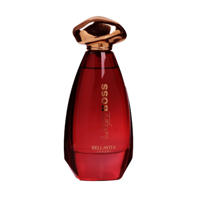 Bella Vita Luxury Lady Boss Femme EDP perfume bottle with elegant gold accents and floral design, showcasing the fragrance packaging.