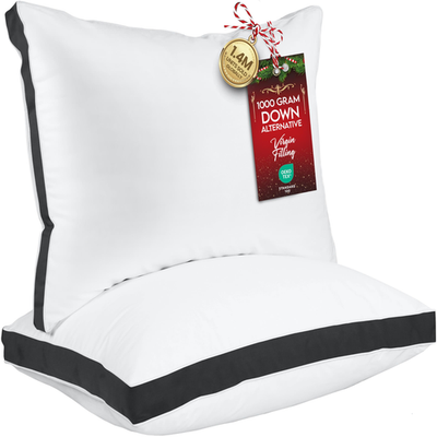 Set of two Utopia Bedding queen size black bed pillows, soft, fluffy, and designed for comfortable sleeping.