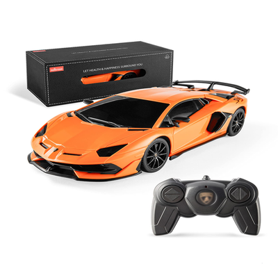 BEZGAR licensed RC 124 Lamborghini remote control toy car for kids, detailed red Lamborghini model with remote in view