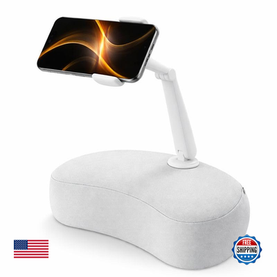 Flexible arm pillow phone holder for bed, Unbranded, with 360-degree rotating mount holding a smartphone in a relaxed position.