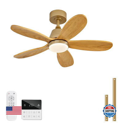 KENSID 36-inch modern wood ceiling fan with integrated light and remote control, featuring sleek design and wooden blades