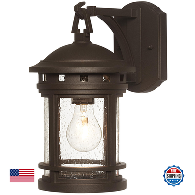 13-inch Sedona outdoor wall lantern by Designers Fountain, exterior light fixture with classic lantern design and durable metal finish.