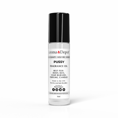 Aroma Depot Pussy Perfume 10ml uncut floral body oil in clear modern roll-on bottle