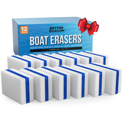 Better Boat 12-pack premium boat scuff erasers for cleaning and maintaining boat surfaces, shown in a close-up image.