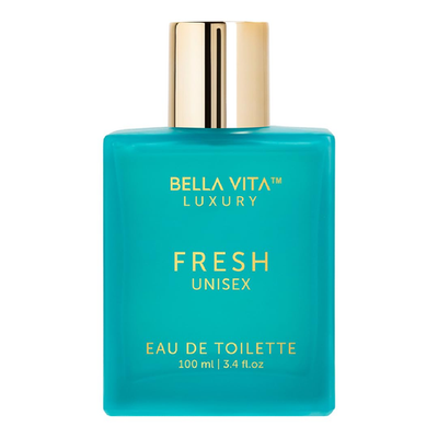 BellaVita Luxury Fresh Unisex EDT 3.4oz bottle with a sleek design, featuring notes of bergamot, lavender, and vanilla.
